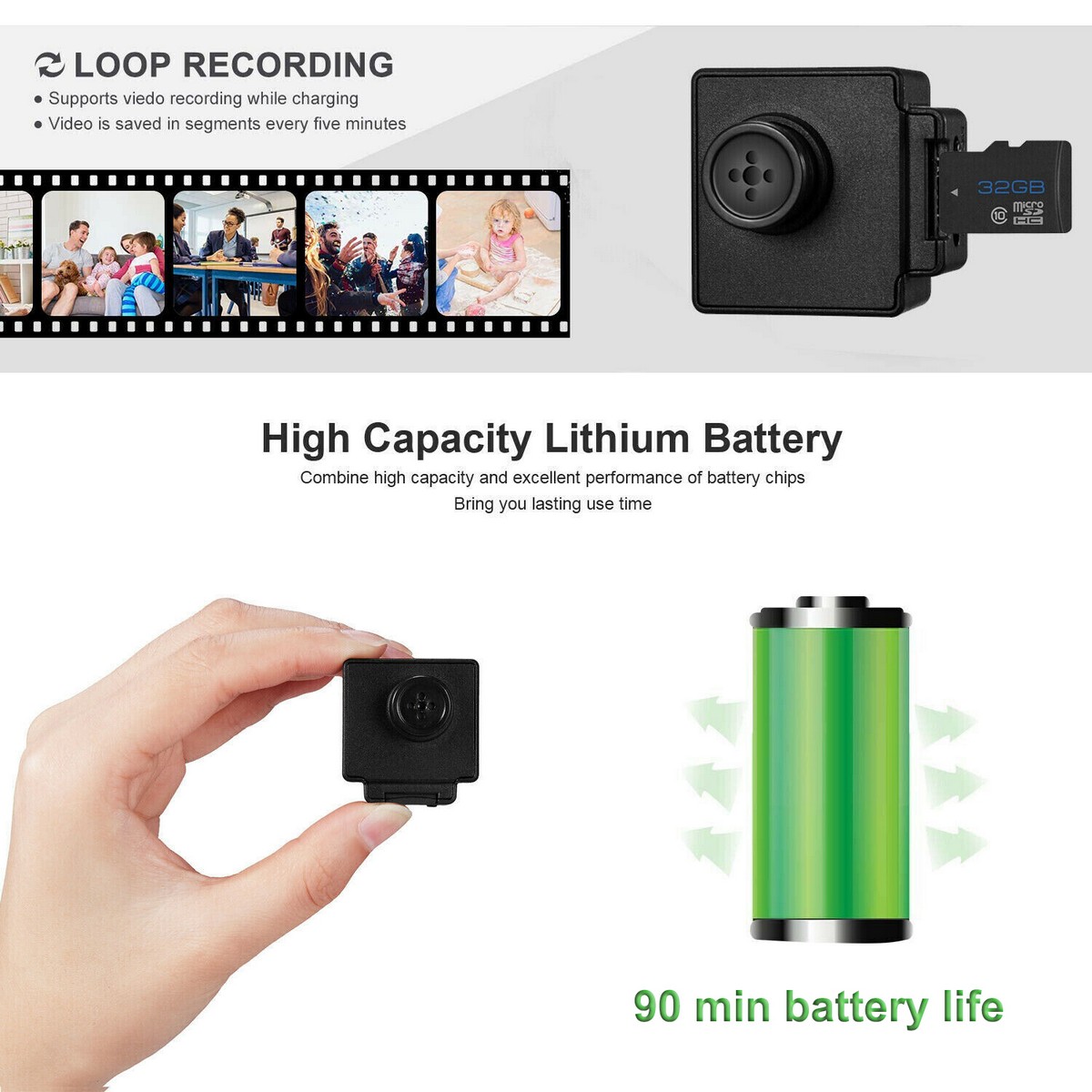 miniknapp kamera spion skjult full hd med lydopptak