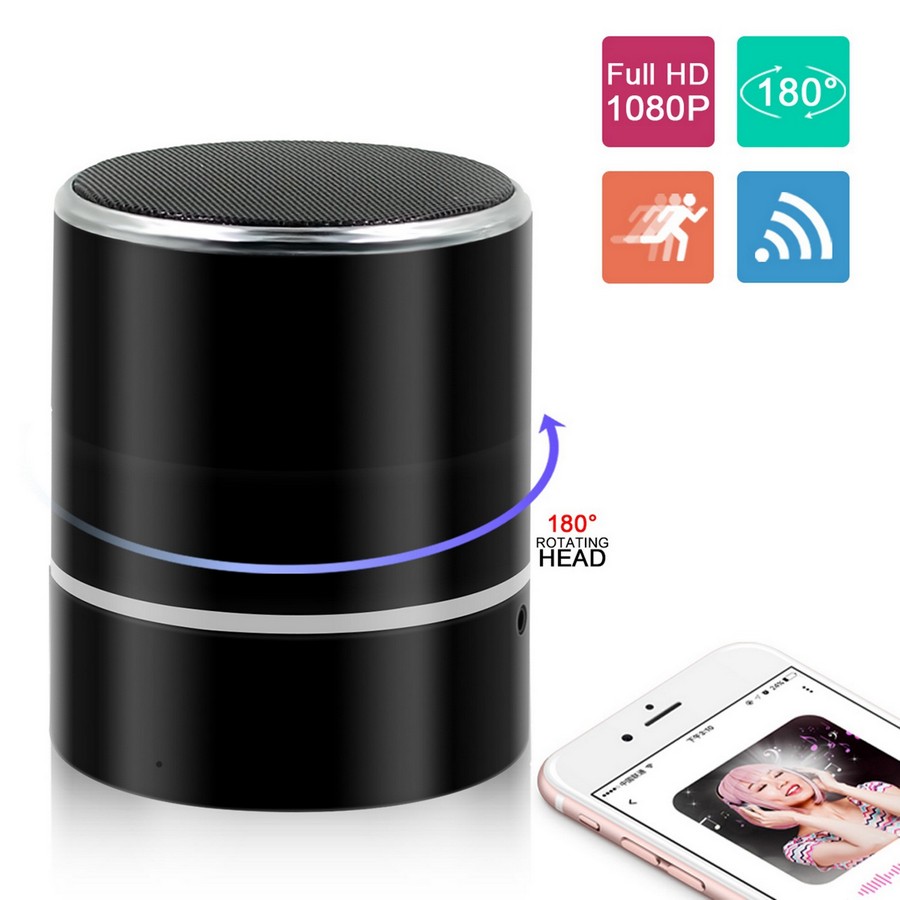 Bluetooth-høyttaler med FULL HD Wifi P2P roterende kamera