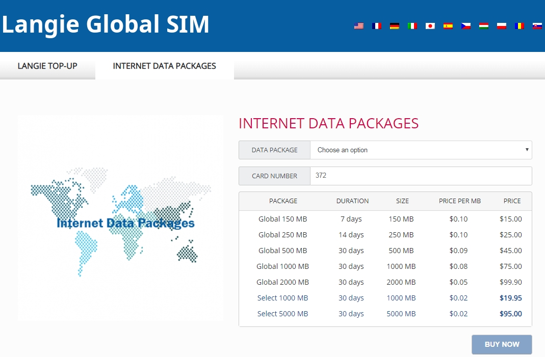 Langie Global 3G SIM-kort Internett-datapakker