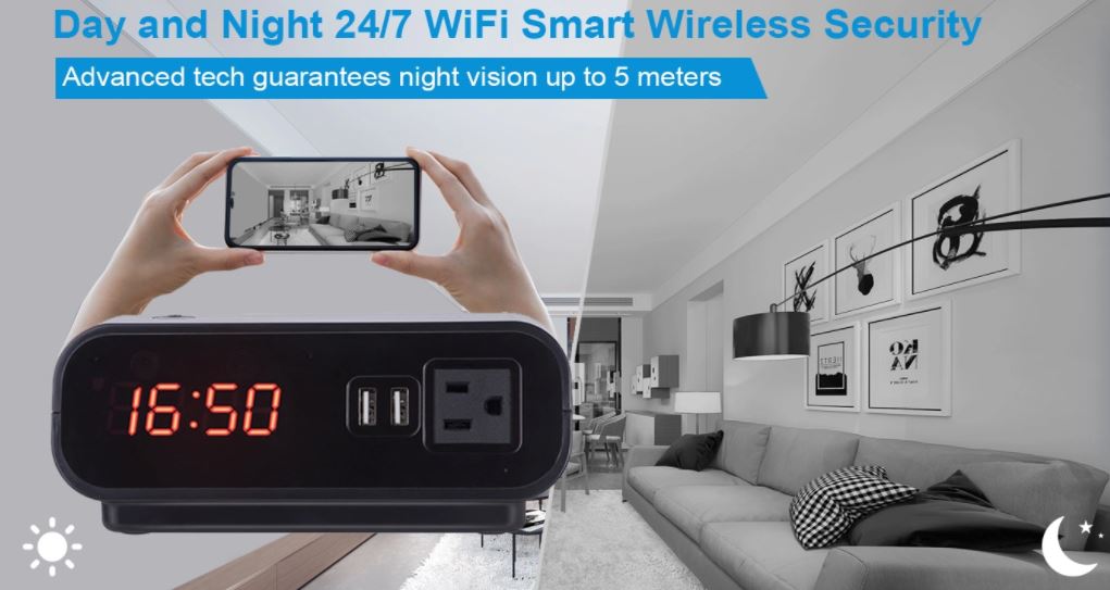 wifi smart spionkamera klokke dag og natt - 24/7