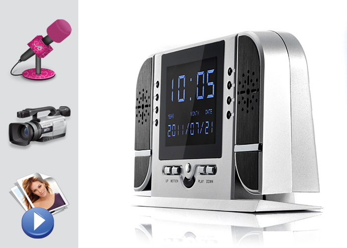 LCD vekkerklokke med kamera + bevegelsesdeteksjon + natt IR LED