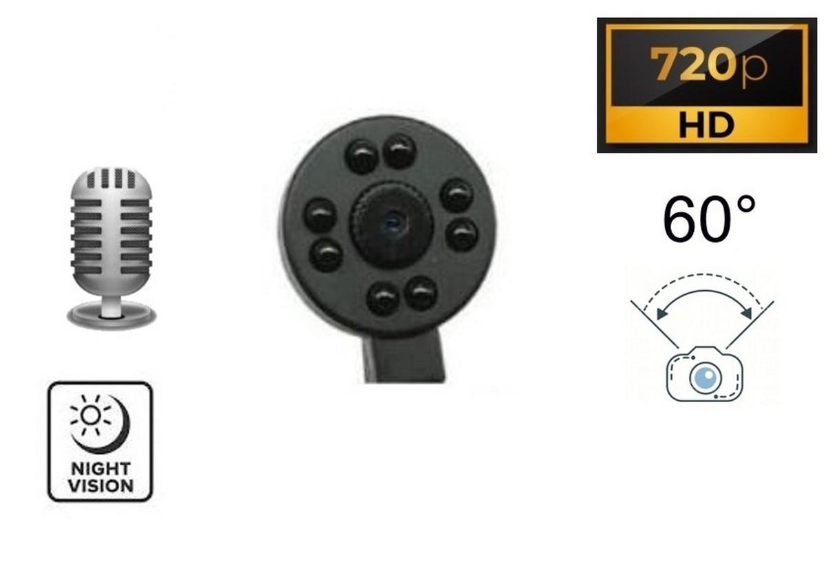 Pinhole-kamera med nattsyn 8x IR i knapp HD med 60° vinkel + mikrofon